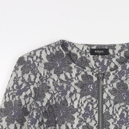 Klass Womens Grey Fair Isle Jacket Size 12 - Zip Pockets