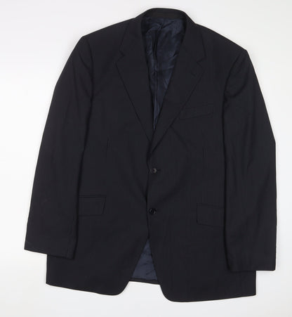 Additional front view of Autograph men’s black striped polyester jacket suit jacket, size 44, regular