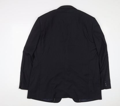 Back view of Autograph men’s black striped polyester jacket suit jacket, size 44, regular