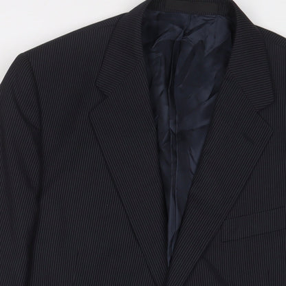 Close-up detail of Autograph men’s black striped polyester jacket suit jacket, size 44, regular