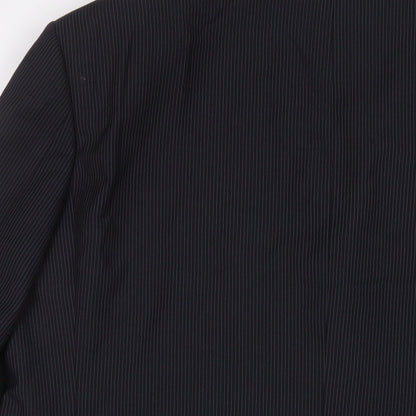 Brand and care label for Autograph men’s black striped polyester jacket suit jacket, size 44, regular