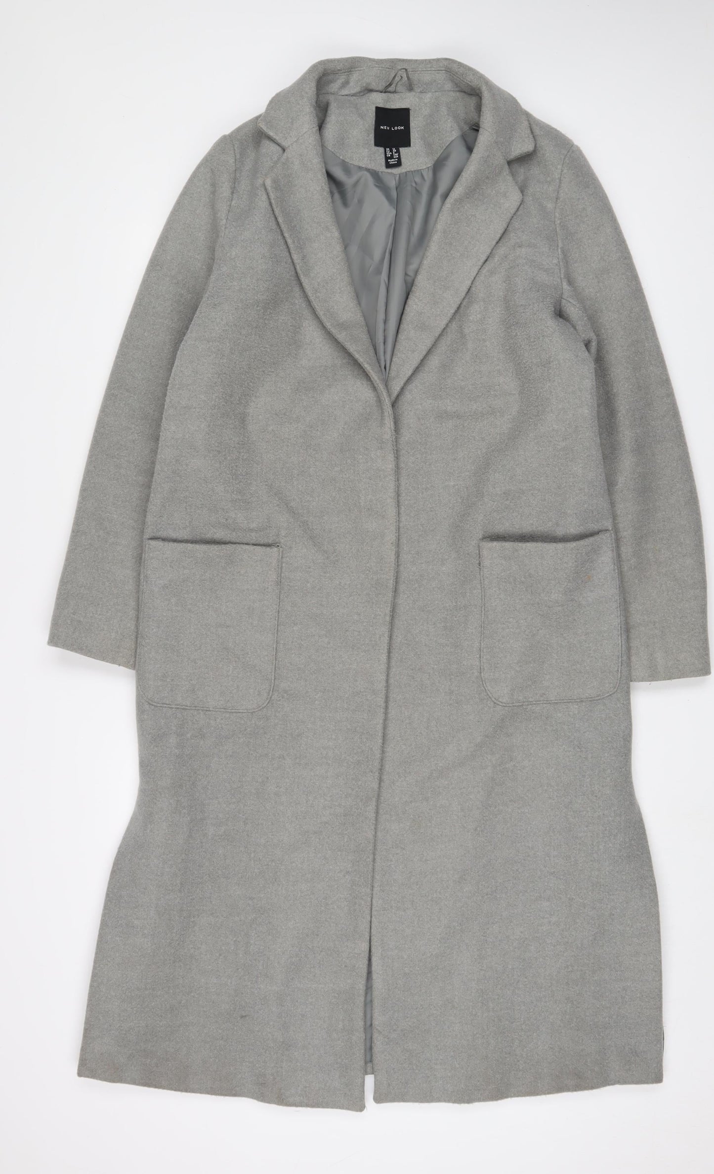 New Look Womens Grey Overcoat Coat Size 12 Snap