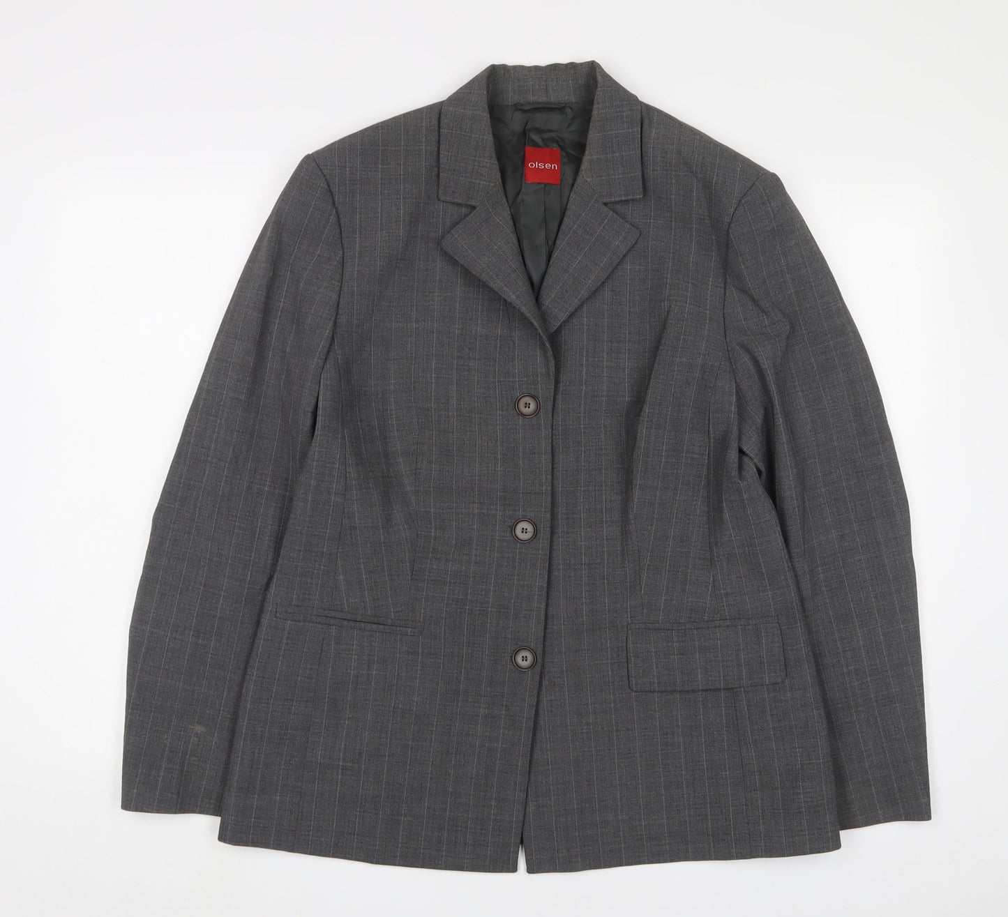 Olsen Womens Grey Striped Jacket Blazer Size 16 Button