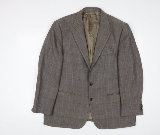 Wellington Mens Brown Plaid Wool Jacket Suit Jacket Size 46 Regular