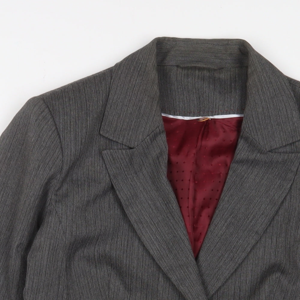 MARK ONE Womens Grey Striped Jacket Blazer Size 12 Button