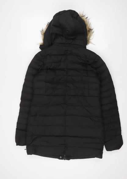 Seraphine Womens Black Parka Coat Size 8 Zip