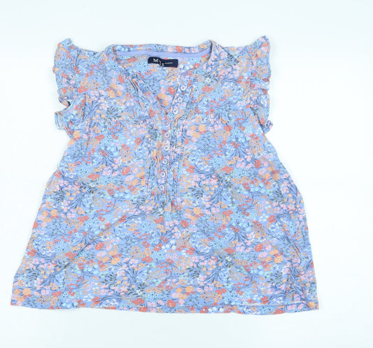 Crewe clothing Co Womens Blue Floral Cotton Basic Blouse Size 12 Crew Neck - Logo