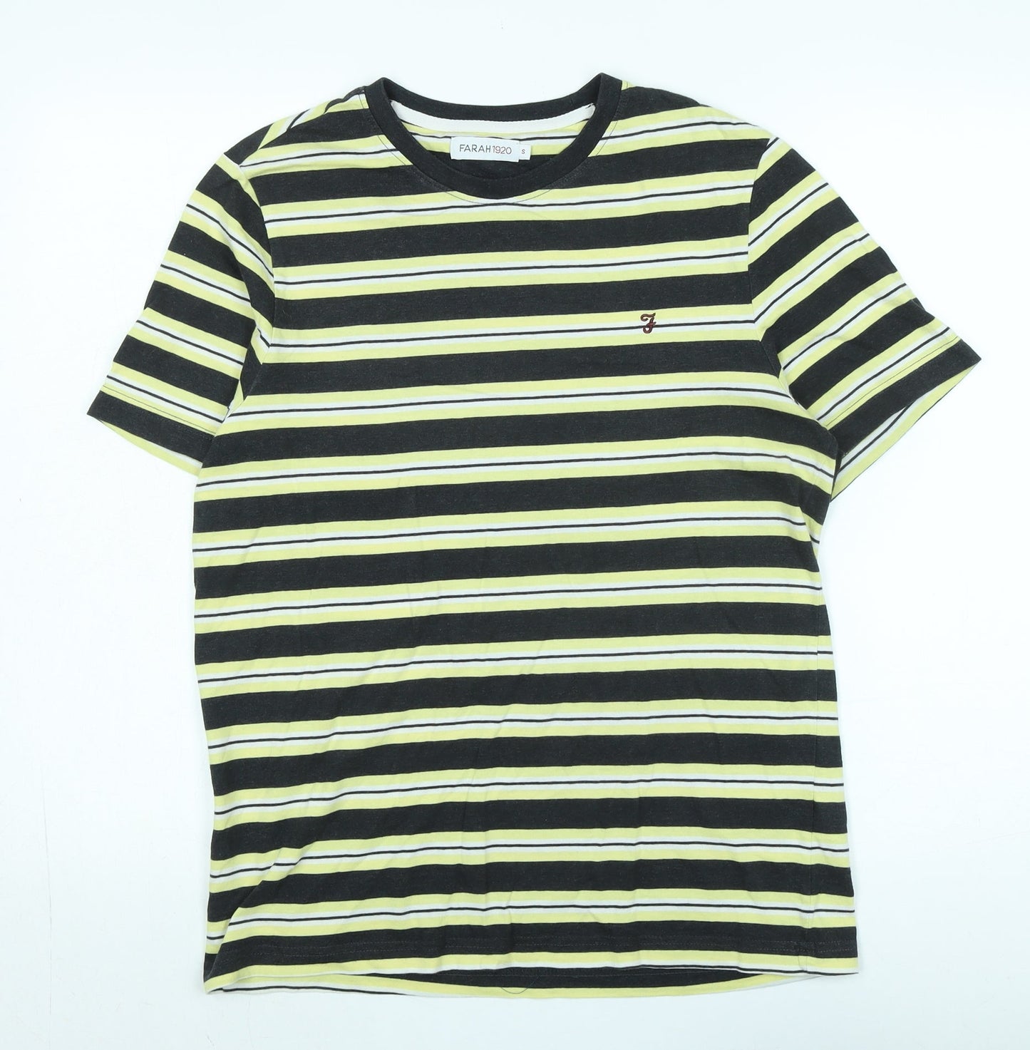 Farah 1920 Mens Black Striped Cotton T-Shirt Size S Crew Neck - Logo