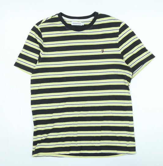 Farah 1920 Mens Black Striped Cotton T-Shirt Size S Crew Neck - Logo