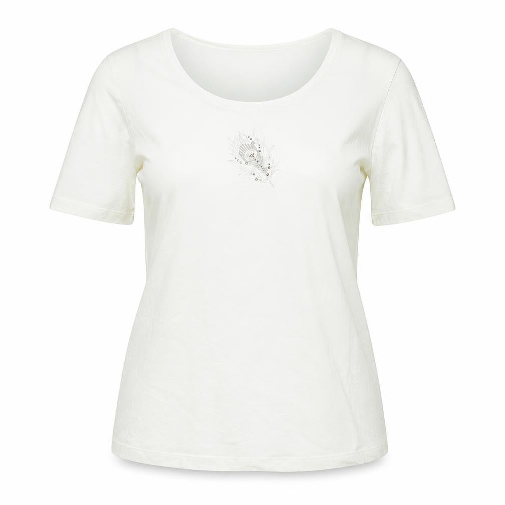 Olsen Womens Ivory Cotton Basic T-Shirt Size M Scoop Neck - Logo