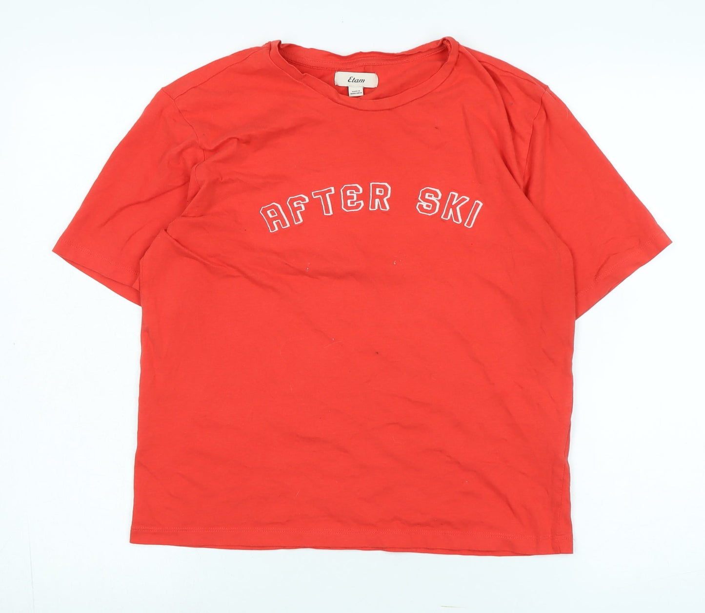 After ski Womens Red Cotton Basic T-Shirt Size S Crew Neck - Logo