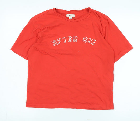 After ski Womens Red Cotton Basic T-Shirt Size S Crew Neck - Logo