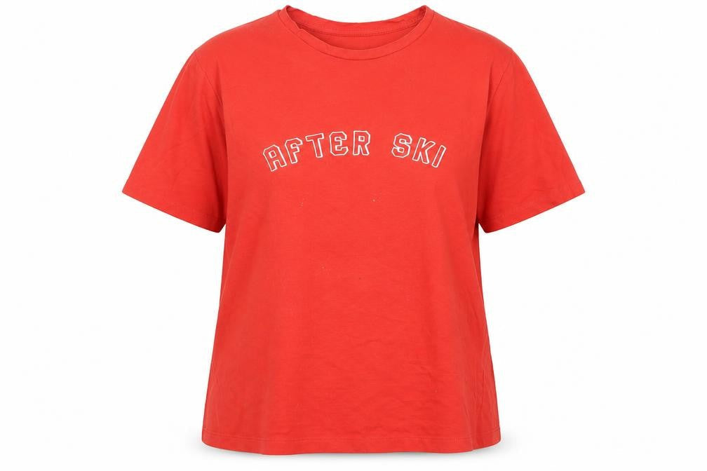 After ski Womens Red Cotton Basic T-Shirt Size S Crew Neck - Logo