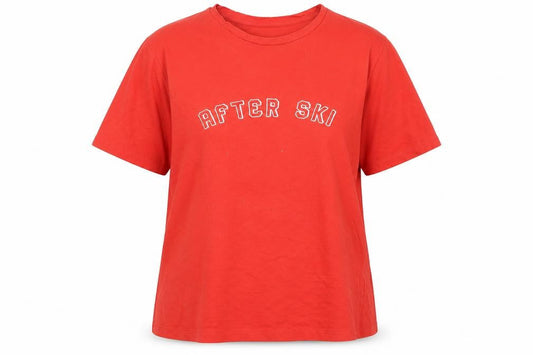 After ski Womens Red Cotton Basic T-Shirt Size S Crew Neck - Logo