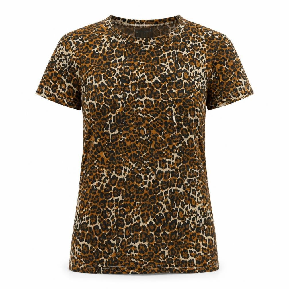 Brave Soul Womens Multicoloured Animal Print Cotton Basic T-Shirt Size S Crew Neck - Logo
