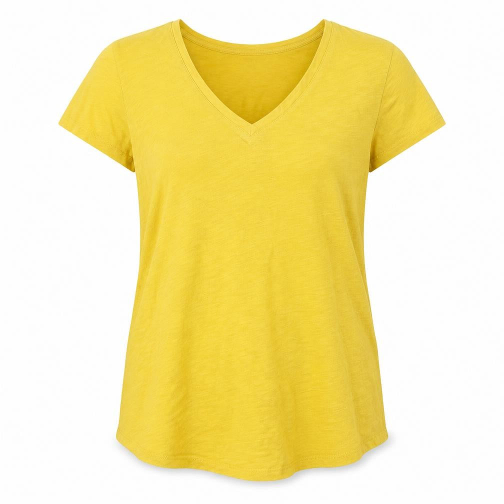 Gap Womens Yellow Cotton Basic T-Shirt Size S V-Neck - Logo