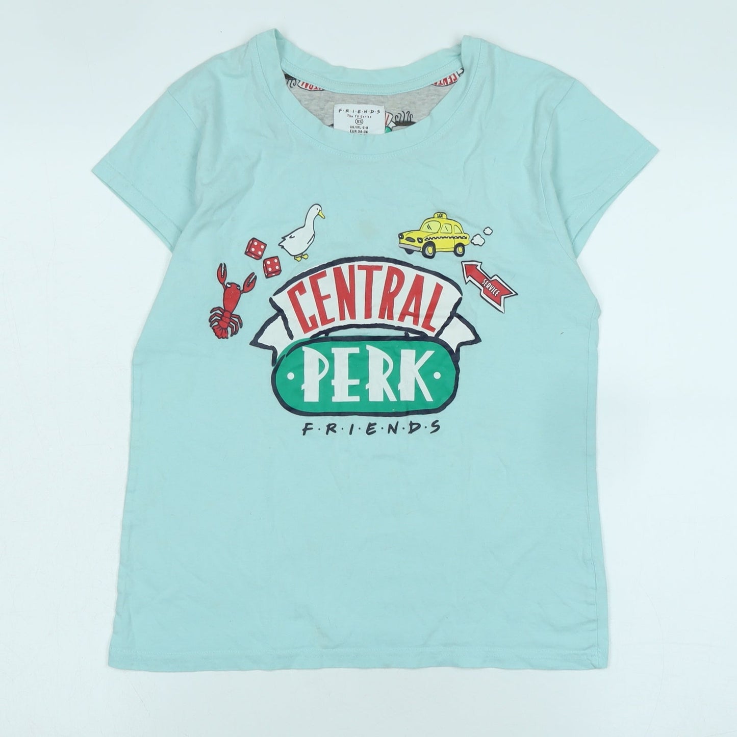 Friends Womens Blue Cotton Basic T-Shirt Size XS Crew Neck - Logo - Central Perk