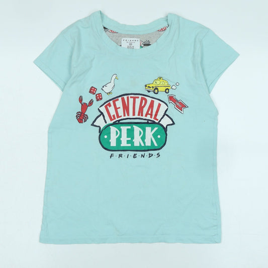 Friends Womens Blue Cotton Basic T-Shirt Size XS Crew Neck - Logo - Central Perk