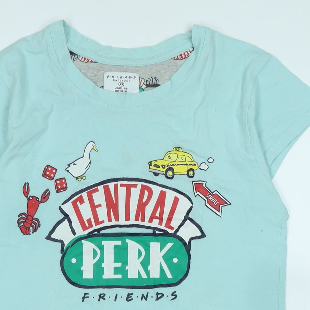 Friends Womens Blue Cotton Basic T-Shirt Size XS Crew Neck - Logo - Central Perk