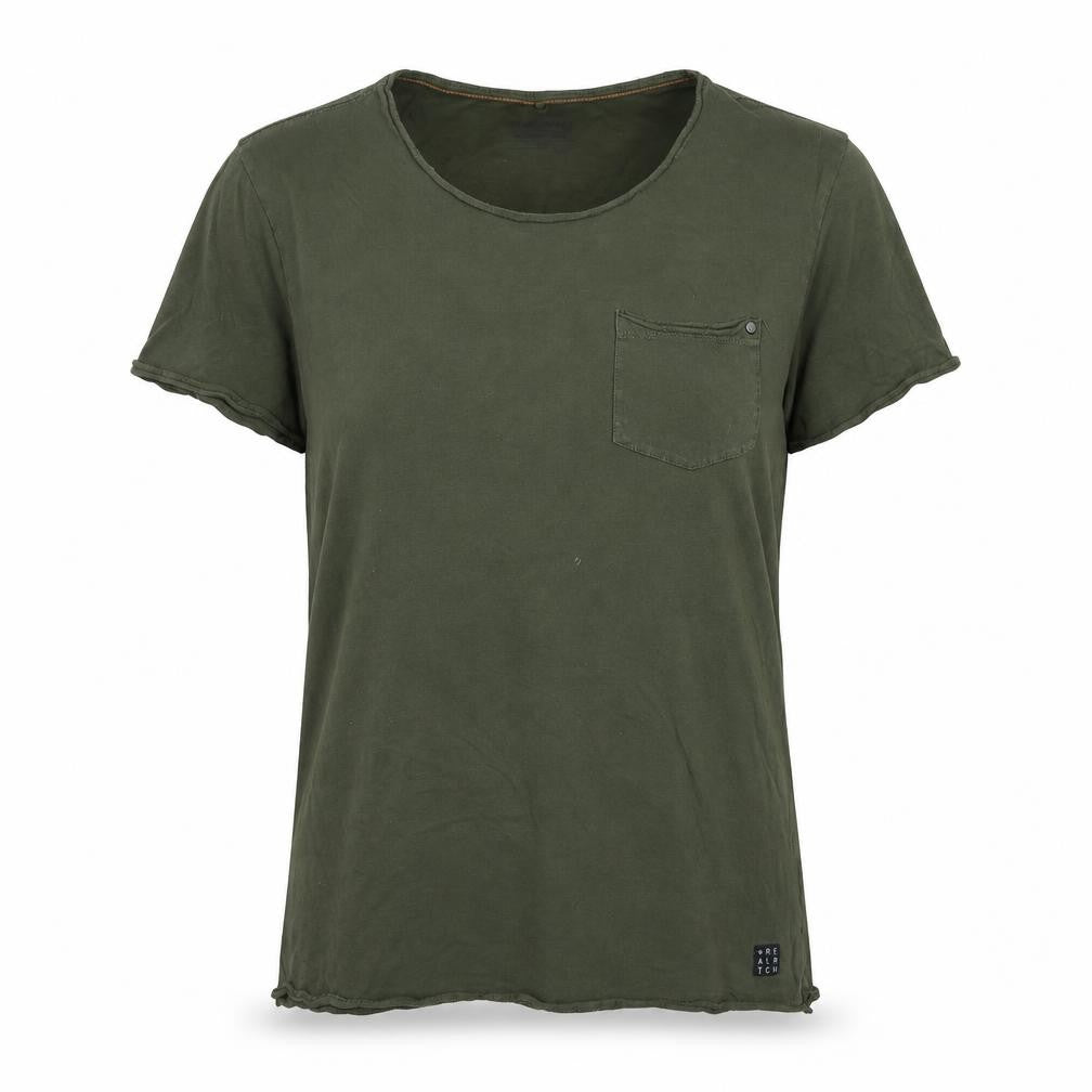 Blend Womens Green Cotton Basic T-Shirt Size L Scoop Neck - Logo
