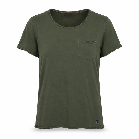 Blend Womens Green Cotton Basic T-Shirt Size L Scoop Neck - Logo