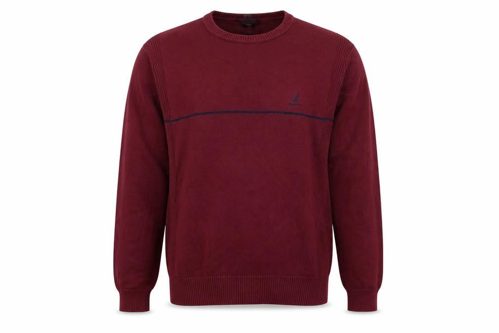Nautica Mens Red Crew Neck Cotton Pullover Jumper Size S Long Sleeve - Logo