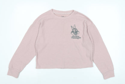 Preloved Disney Womens Pink Crew Neck Polyester Pullover Jumper Size XS - Logo - Thumper - Front