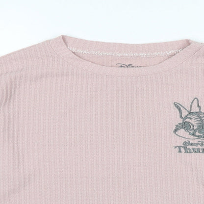 Preloved Disney Womens Pink Crew Neck Polyester Pullover Jumper Size XS - Logo - Thumper - Detail