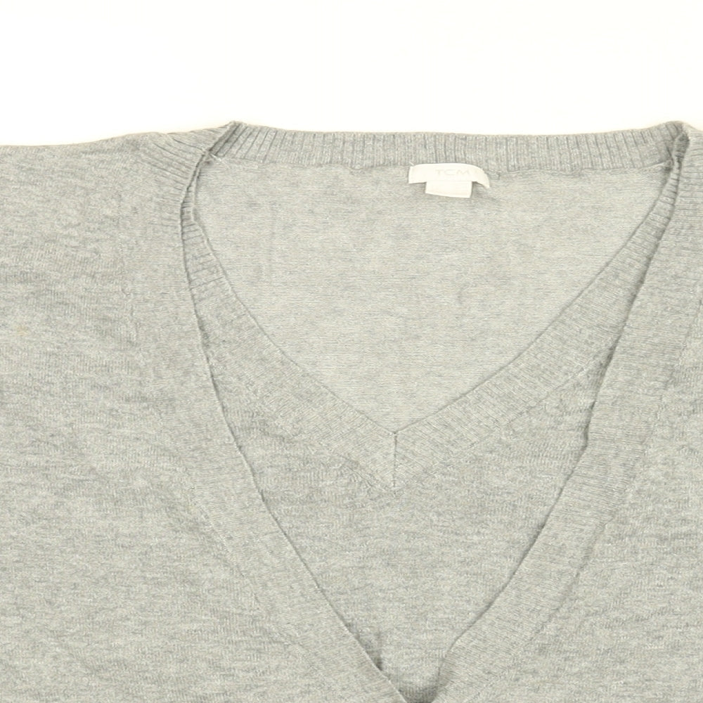TCM Womens Grey Cotton Basic Button-Up Size 10 V-Neck