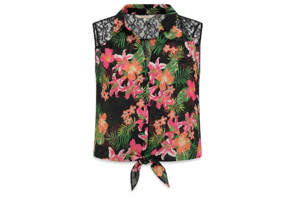 Julien Macdonald Womens Black Floral Polyester Basic Blouse Size 14 Collared