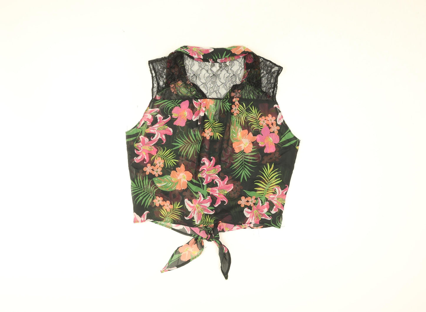 Julien Macdonald Womens Black Floral Polyester Basic Blouse Size 14 Collared