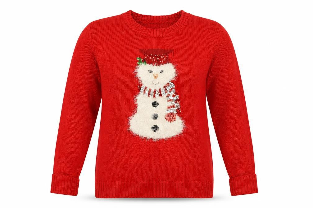 First Avenue Womens Red Round Neck Acrylic Pullover Jumper Size M - Size M/L, Snowman, Christmas Jumper