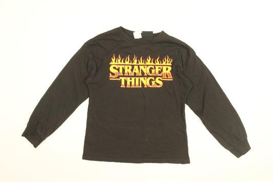 Stranger Things Girls Black Cotton Basic T-Shirt Size 11-12 Years Round Neck Pullover - STRANGER THINGS
