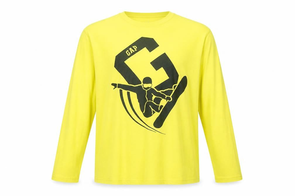 Gap Boys Yellow Cotton Basic T-Shirt Size 2XL Round Neck Pullover - Snowboarding