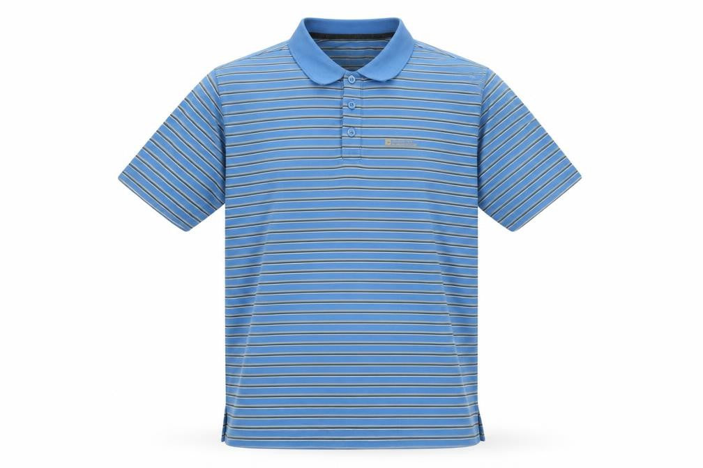 mountain ware Mens Blue Striped Polyester Polo Size XL Collared Button