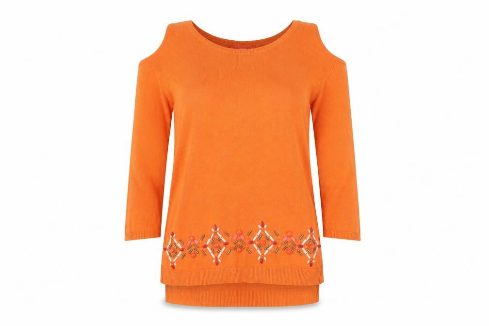 Next Orange Beaded Pullover Jumper, UK 10 - Casual & Chic
