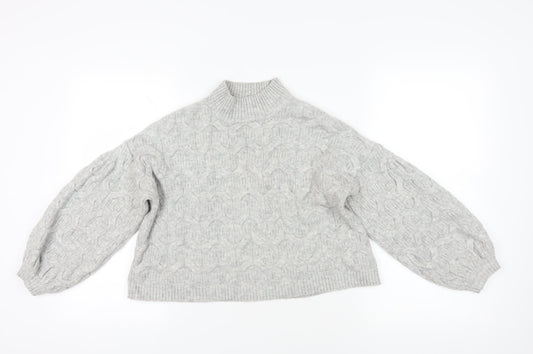 ASOS Grey High Neck Cable-Knit Balloon Sleeve Jumper