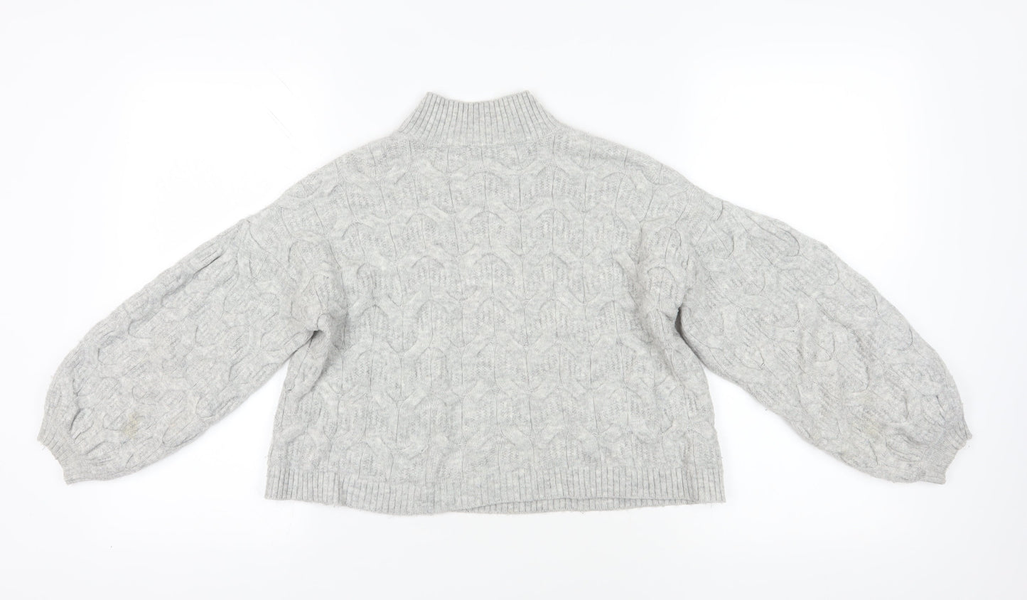 ASOS Grey High Neck Cable-Knit Balloon Sleeve Jumper