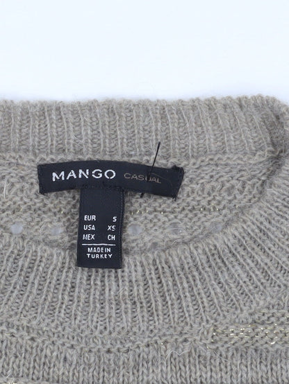 Brand and care label for Mango Beige Open-Knit jumper, size 12
