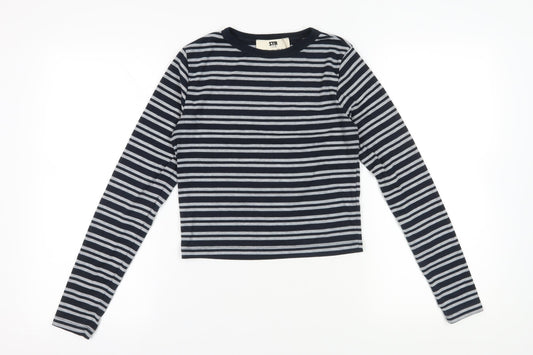 STR Black Striped Cropped T-Shirt - Size 12