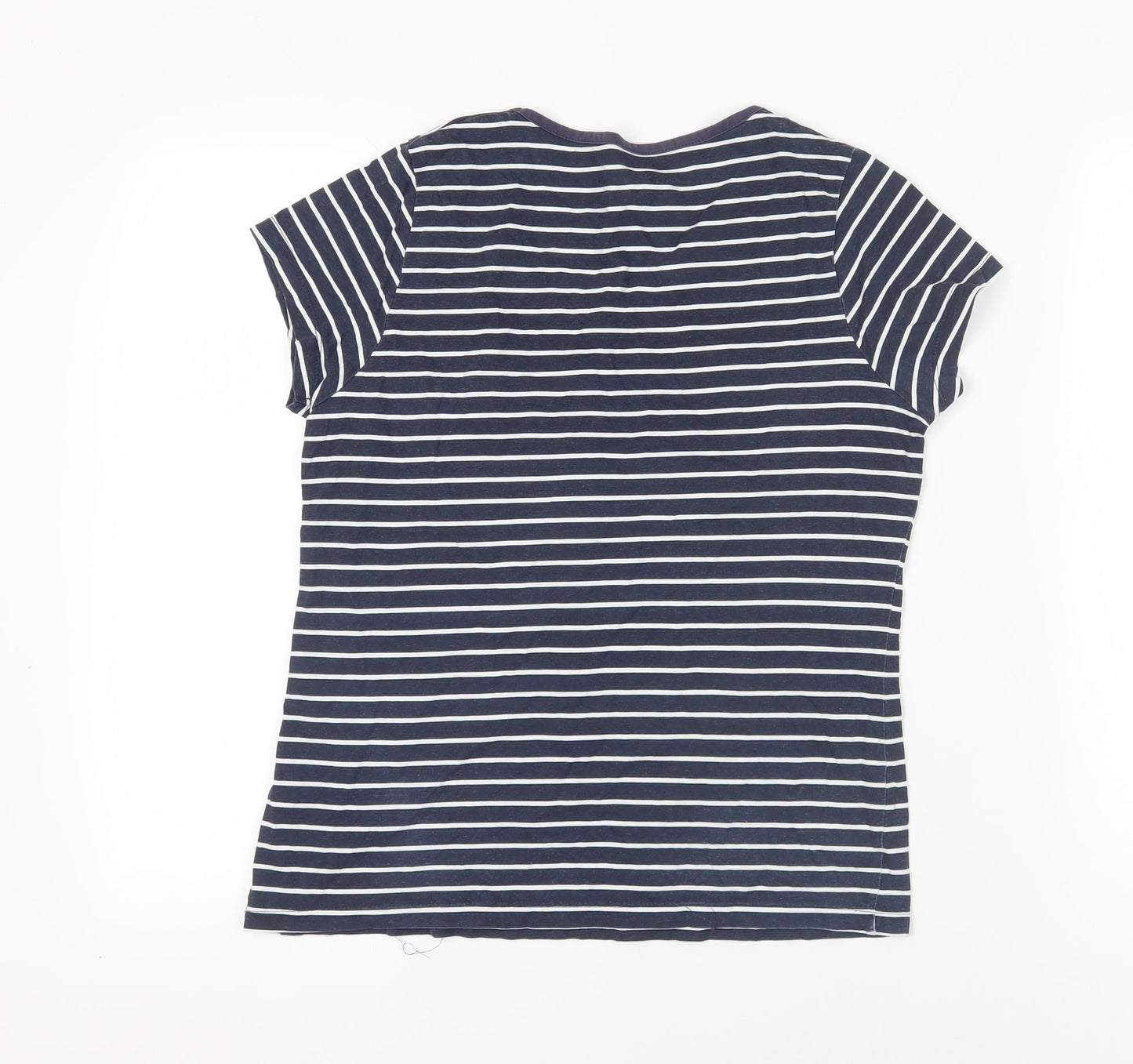 BHS Blue Striped Cotton T-Shirt, Size 12, Scoop Neck