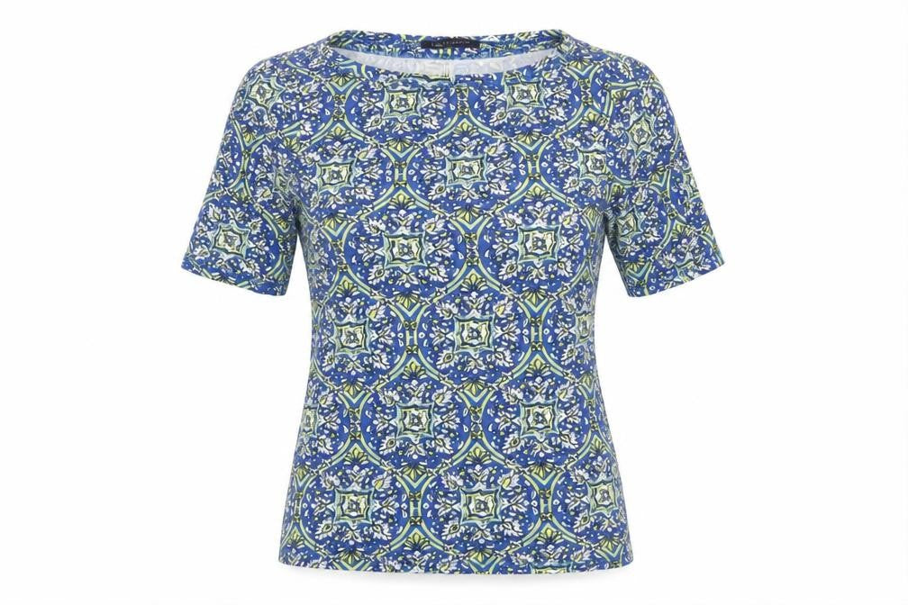 Marks & Spencer Blue Geometric Crew Neck T-Shirt, Size 8