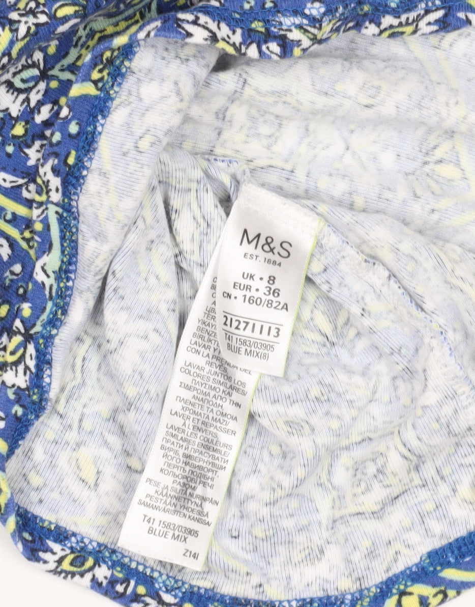 Marks and Spencer Blue Geometric Crew Neck T-Shirt, Size 8