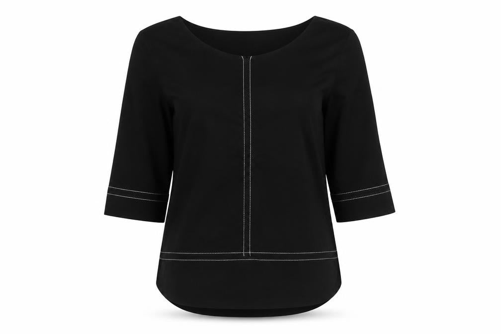 Zara Black 3/4 Sleeve Crew Neck Blouse, Size 2XS