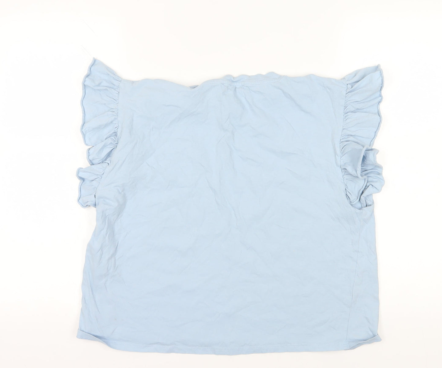 Zara Blue Cotton Sleeveless Ruffle T-Shirt L