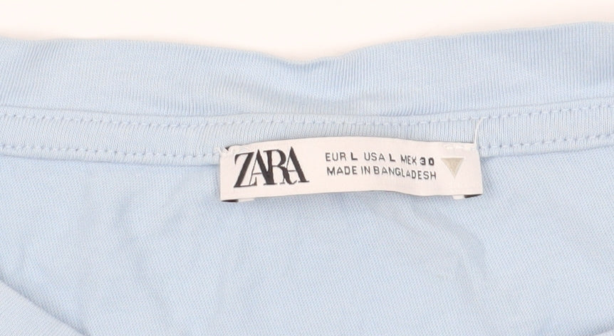Zara Blue Cotton Sleeveless Ruffle T-Shirt L