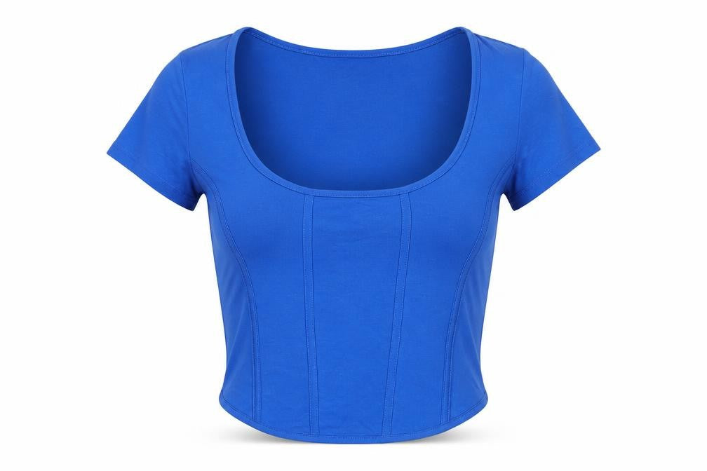 Bershka Blue Short Sleeve Cropped Top - Size M