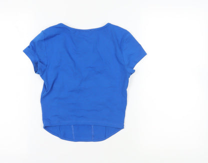 Back view of Bershka Blue Short Sleeve Cropped Top -, size M