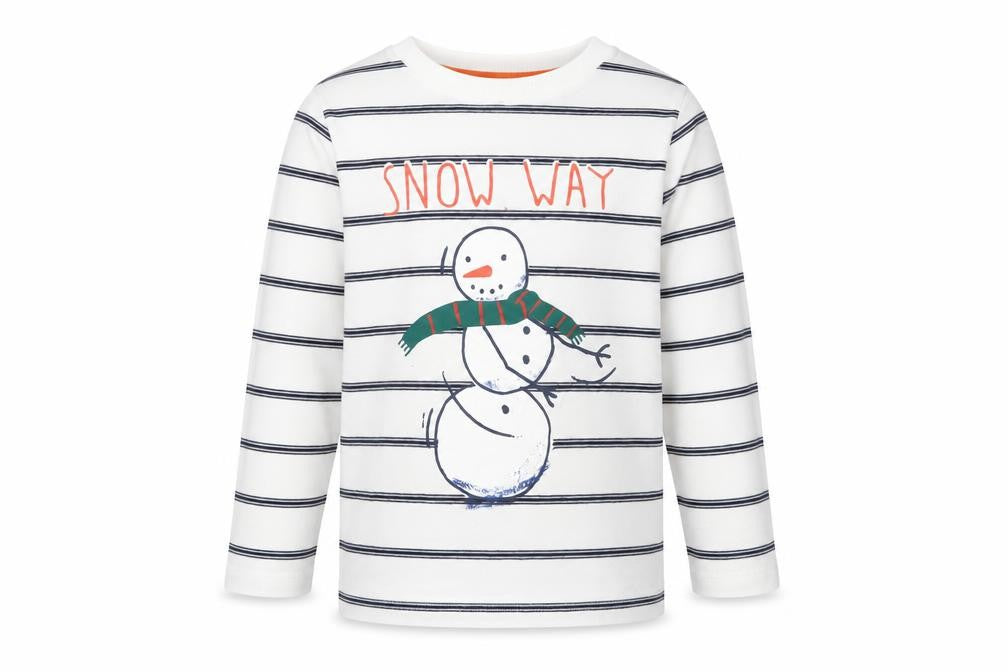 Marks & Spencer Girls White Striped Snowman T-Shirt 4-5Y