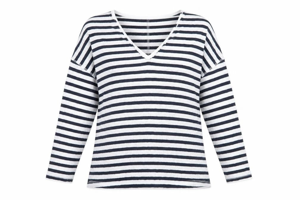 Marks & Spencer White Striped V-Neck T-Shirt
